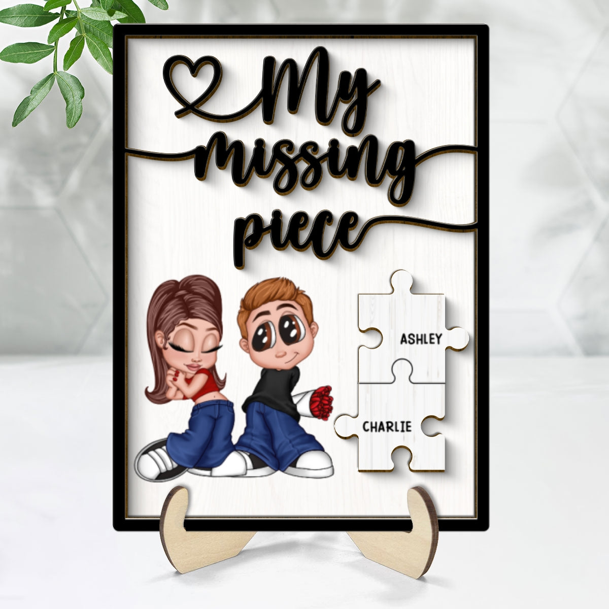 Y2K Couple My Missing Piece Personalized 2-layer Wooden Plaque,  Gift For Him, For Her