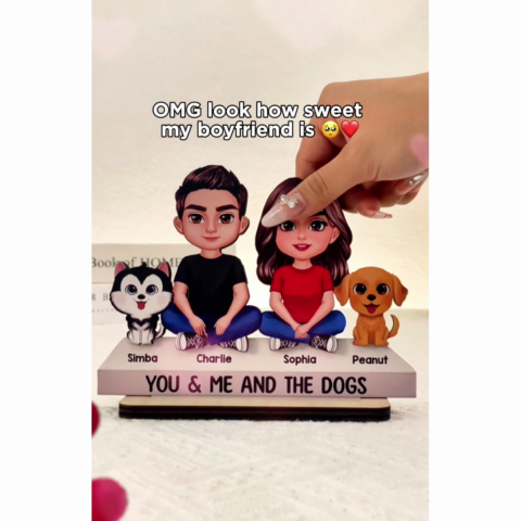 Couple You & Me And The Dogs Cats Personalized 2-Layer Standing Wooden Plaque, Heartfelt Gift Gift For Her, For Wife