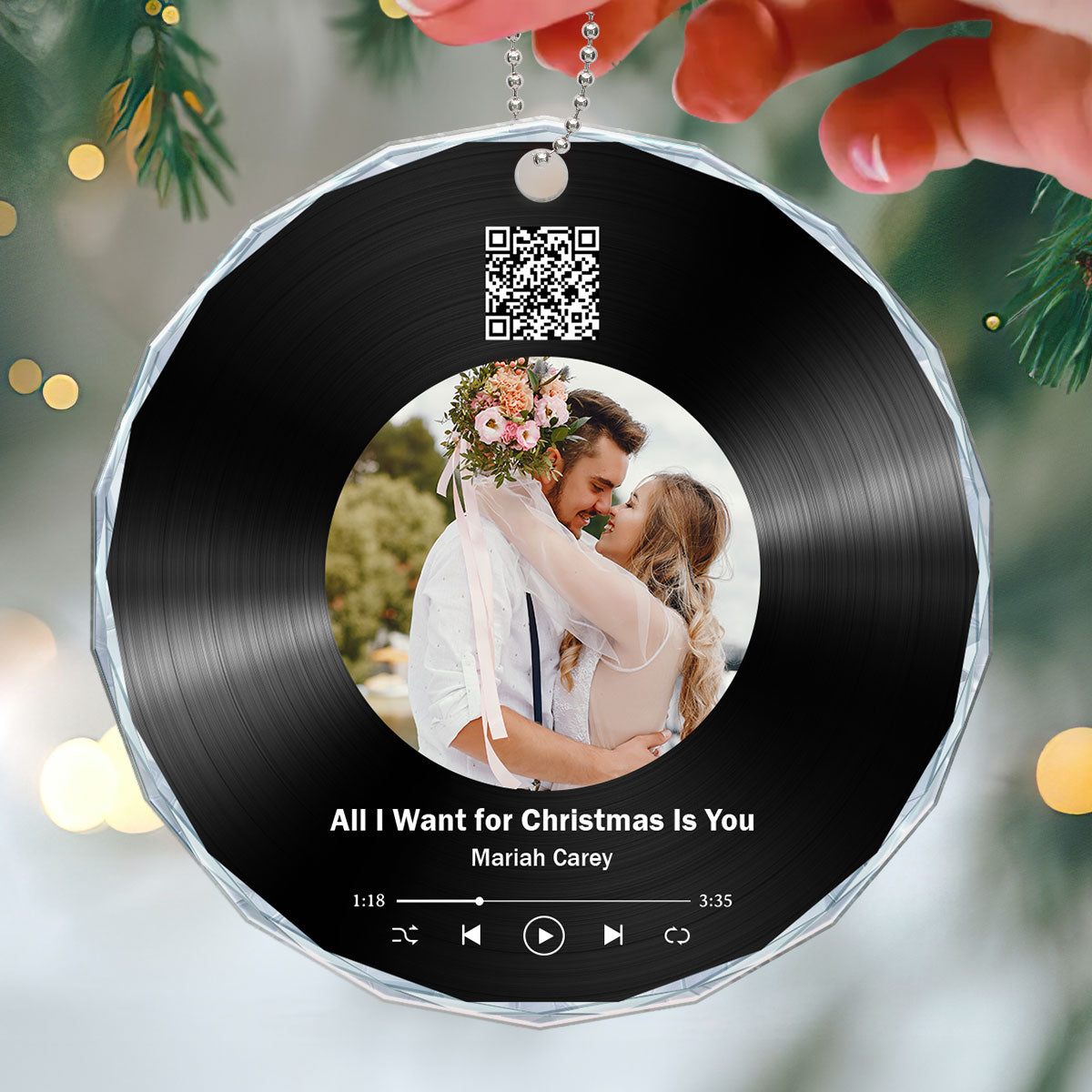 Custom Song Photo Scannable QR Code Couple Personalized Acrylic Ornament