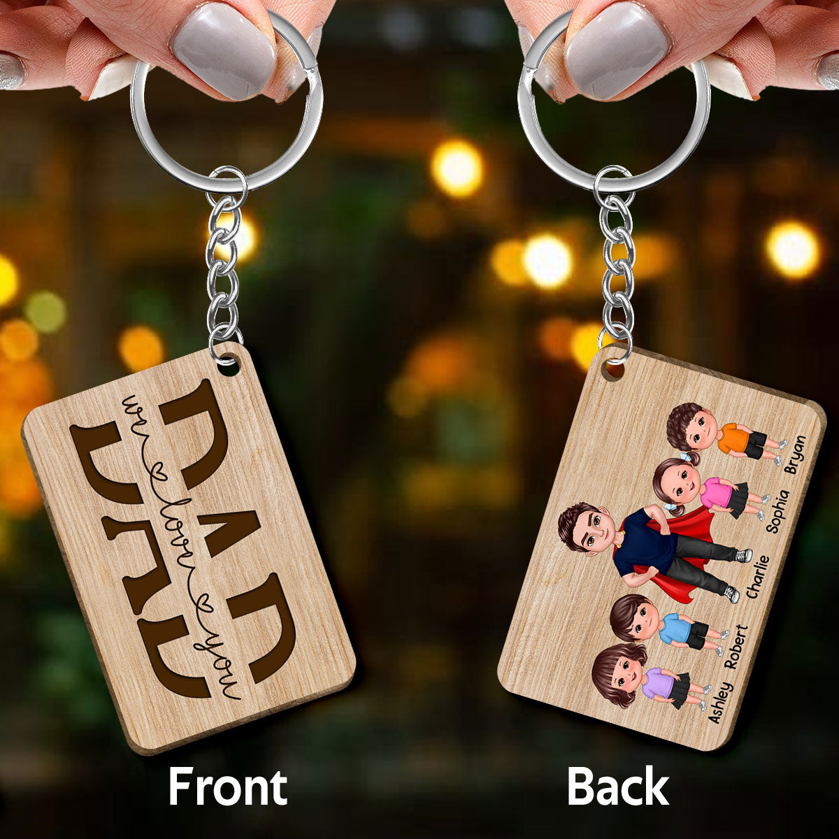 Best Dad Ever Doll Super Dad Man & Doll Kids Personalized Wooden Keychain