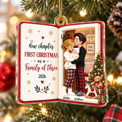 New Chapter First Christmas As Family Of Three 2D Flat - Personalized Acrylic Ornament - Christmas Tree Keepsake For New Parents