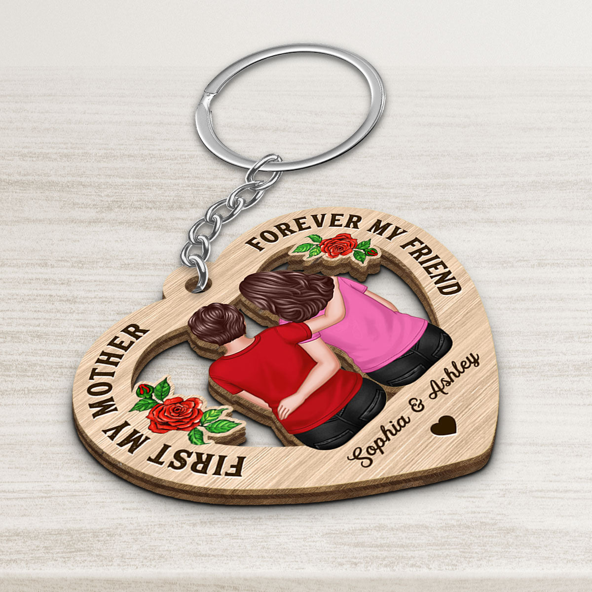 First My Mother Forever My Friend Gift for Mom Personalized Wooden Keychain