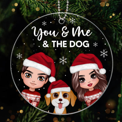 You Me And The Dog Cat Cute Watercolor Personalized Circle Acrylic Ornament