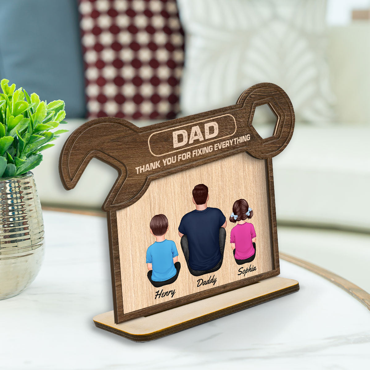 Dad Thanks For Fixing Everything Personalized 2-Layer Standing Wooden Plaque