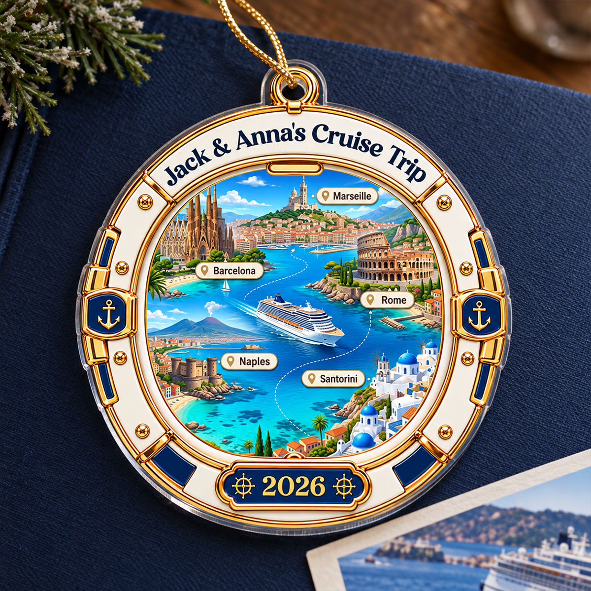 Cruise Destinations Porthole 2D Flat Printed - Personalized Acrylic Ornament - Cruise Trip Keepsake, Christmas Tree Decor For Family, Couples