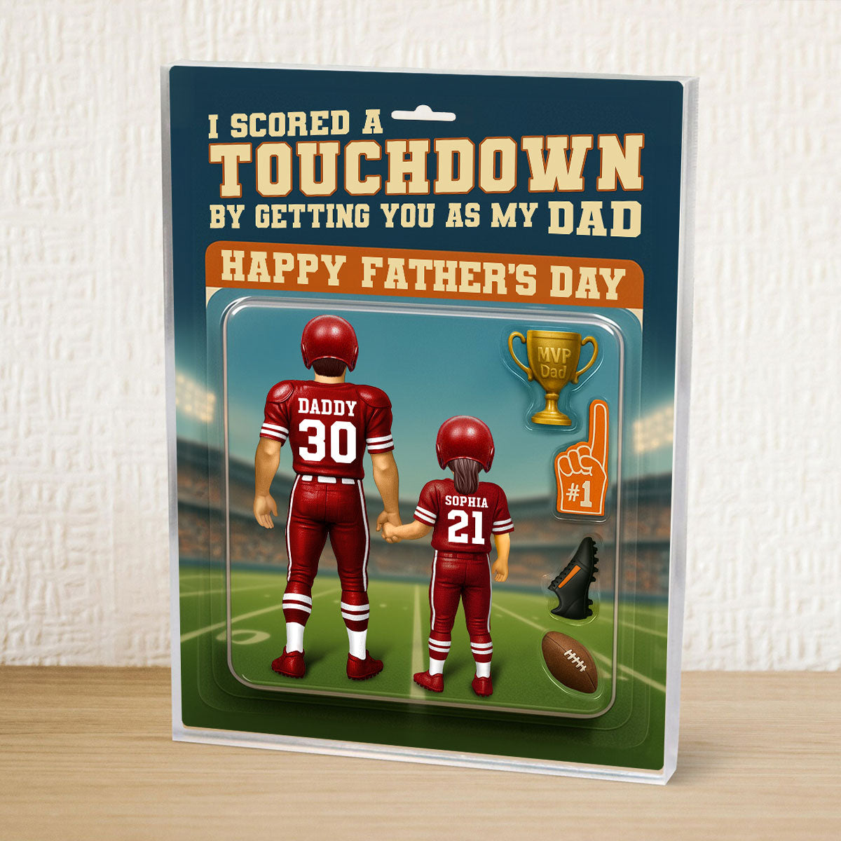 I Scored A Touchdown Getting You as my Dad, Custom Figure Personalized Acrylic Block Plaque, Father's Day Gift for Dad, Gift for Husband