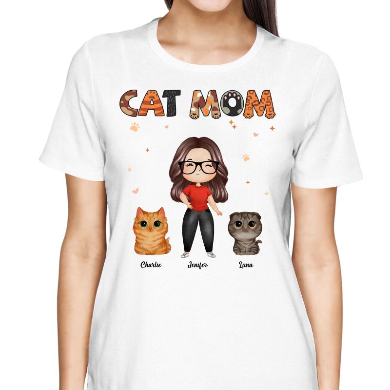Watercolor Woman And Watercolor Cute Cats Cat Mom Pattern Personalized Shirt