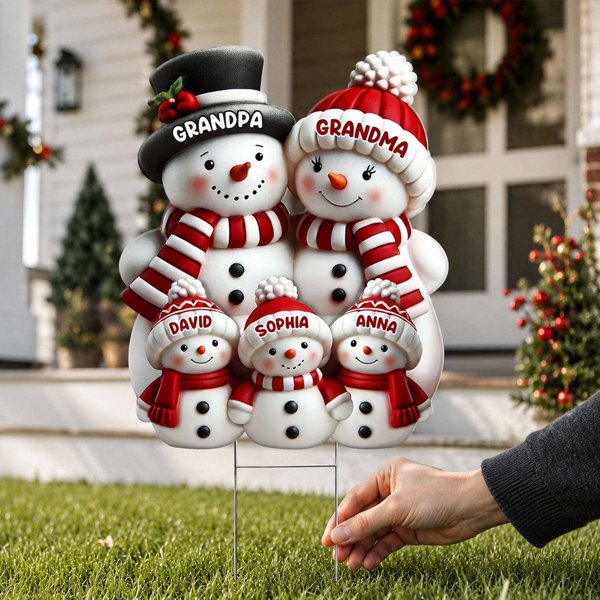 Christmas Cute Snowman Grandpa Grandma Grandkids - Personalized Yard Sign - Christmas Decor For Grandparents