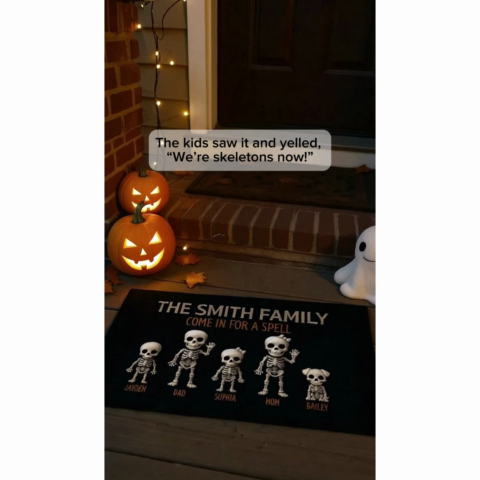 3D Effect Halloween Spooky Funny Skeleton Family - Personalized Doormat