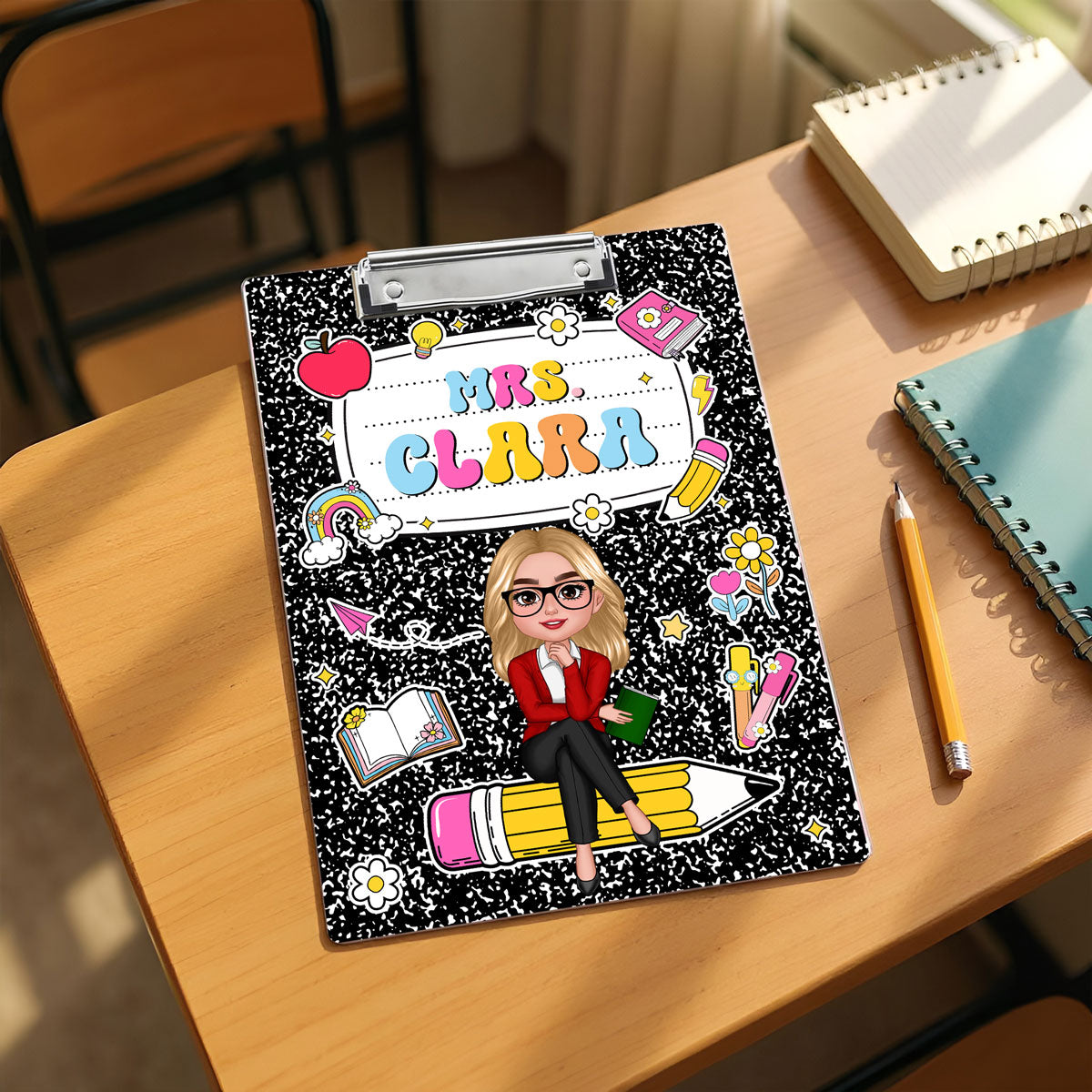 Teacher Composition Book Pattern Personalized Clipboard| Gift For Teacher, Back To School Gift