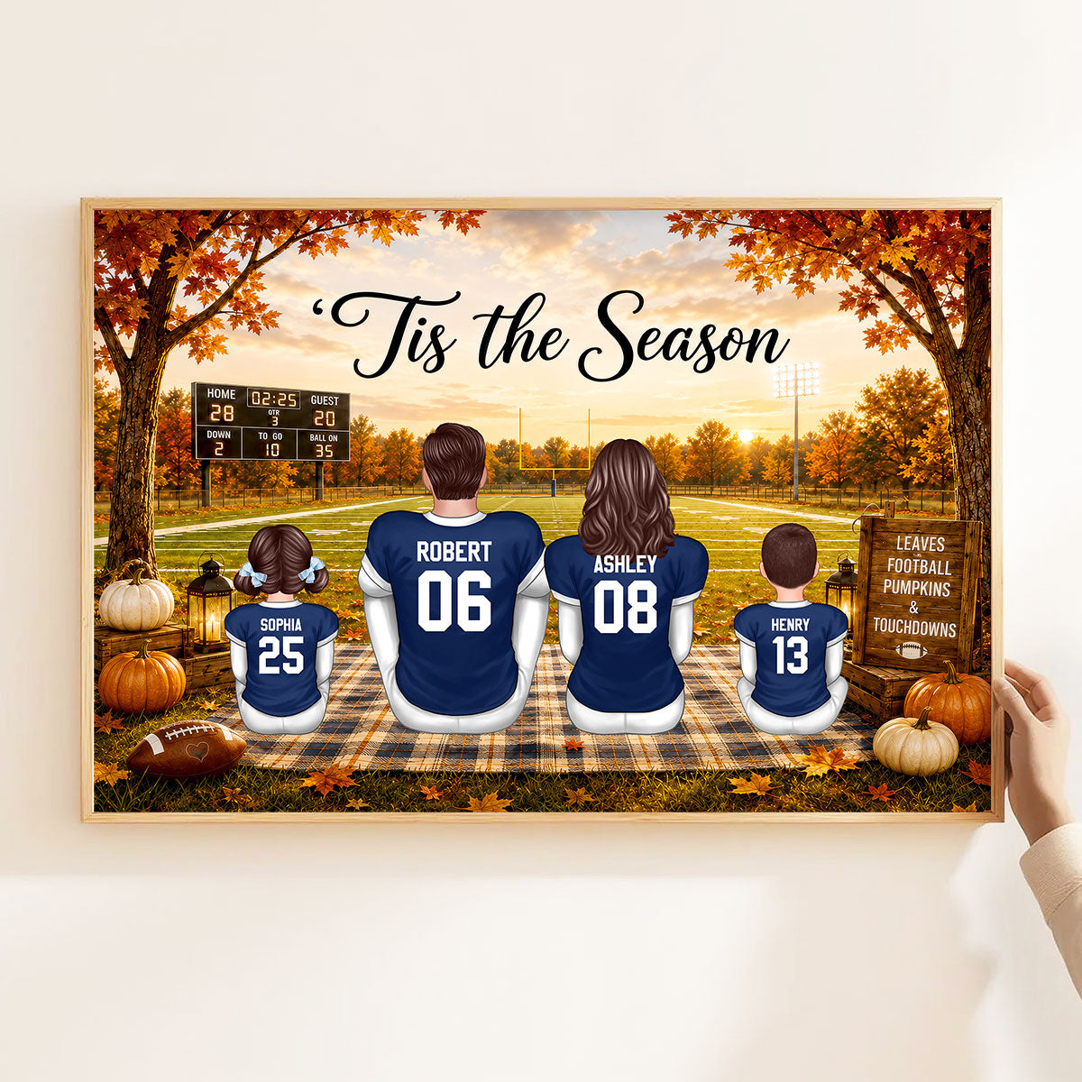 Trending Fall Season Football Family Sitting - Personalized Poster - Gift For Husband Dad Grandpa