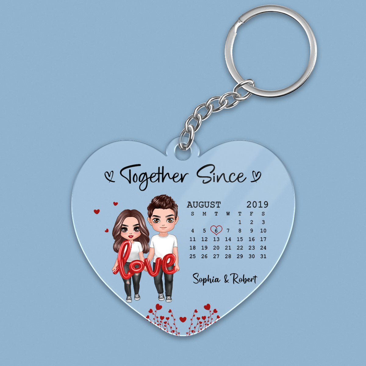 Doll Couple Standing Love Balloon Calendar Personalized Acrylic Keychain