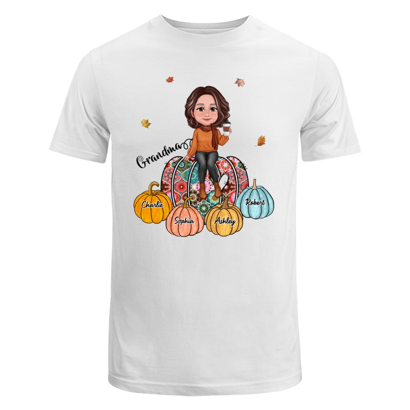 Colorful Patterned Pumpkids Grandma And Kid Names Personalized Shirt