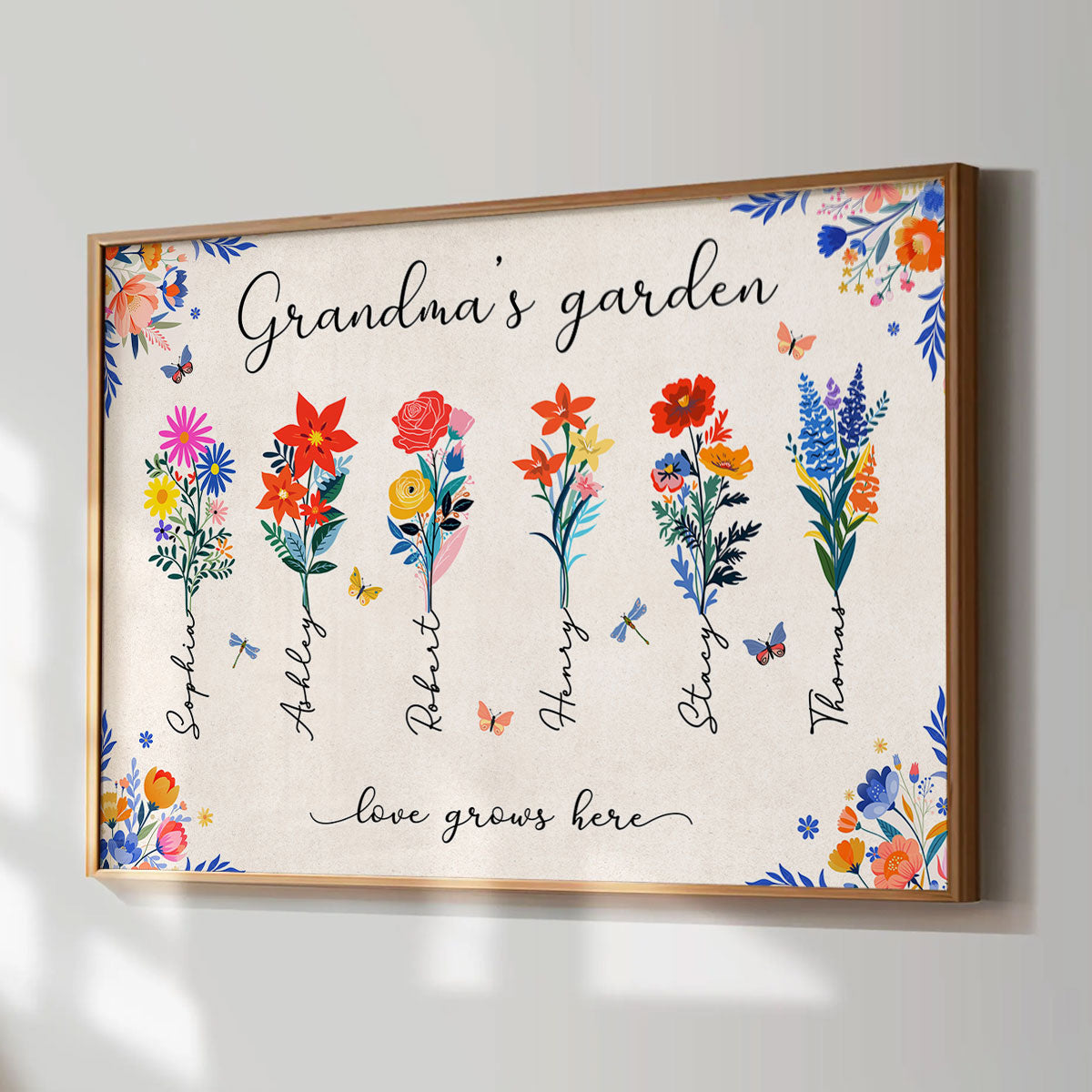 Grandma's Garden Modern Botanical Folk Art Birth Month Flower Personalized Poster, Gift For Grandma