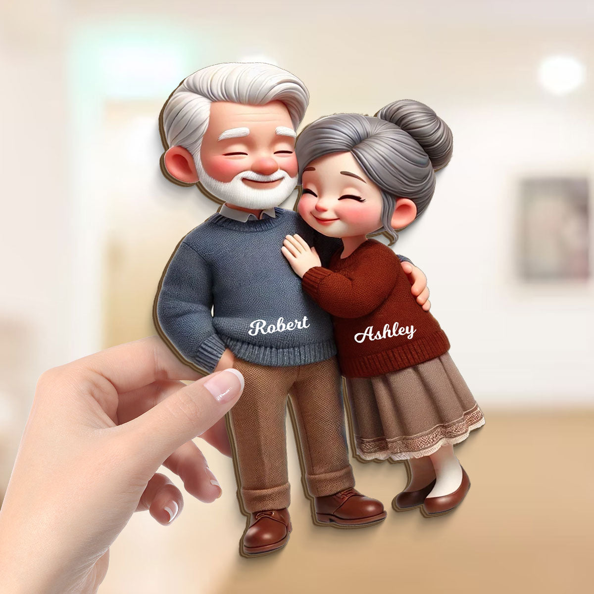 Old Couple Embracing Personalized Standing Wooden Plaque, Gift for him, Gift for her