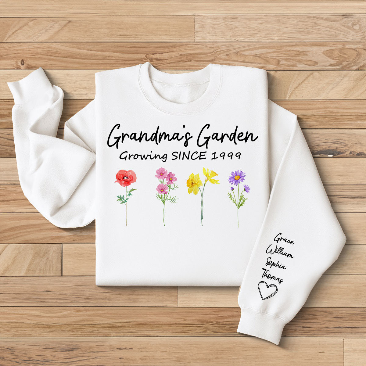 Grandma Garden Growing Since Custom Birth Month Flower Shirt for Grandmother, Gift, Personalized Sleeve Printed Sweatshirt