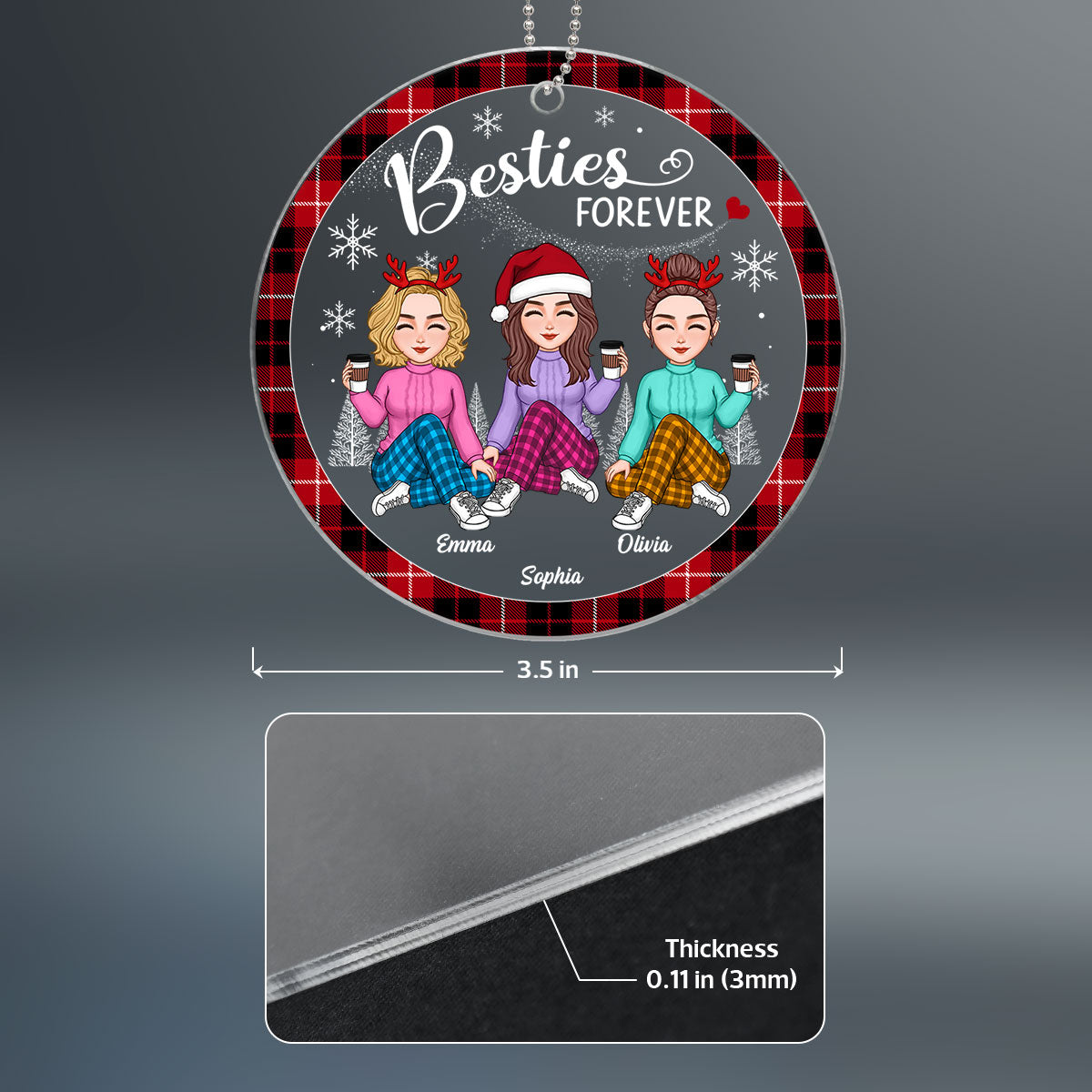 Besties Sister Sitting Checkered Pattern Frame Personalized Acrylic Ornament