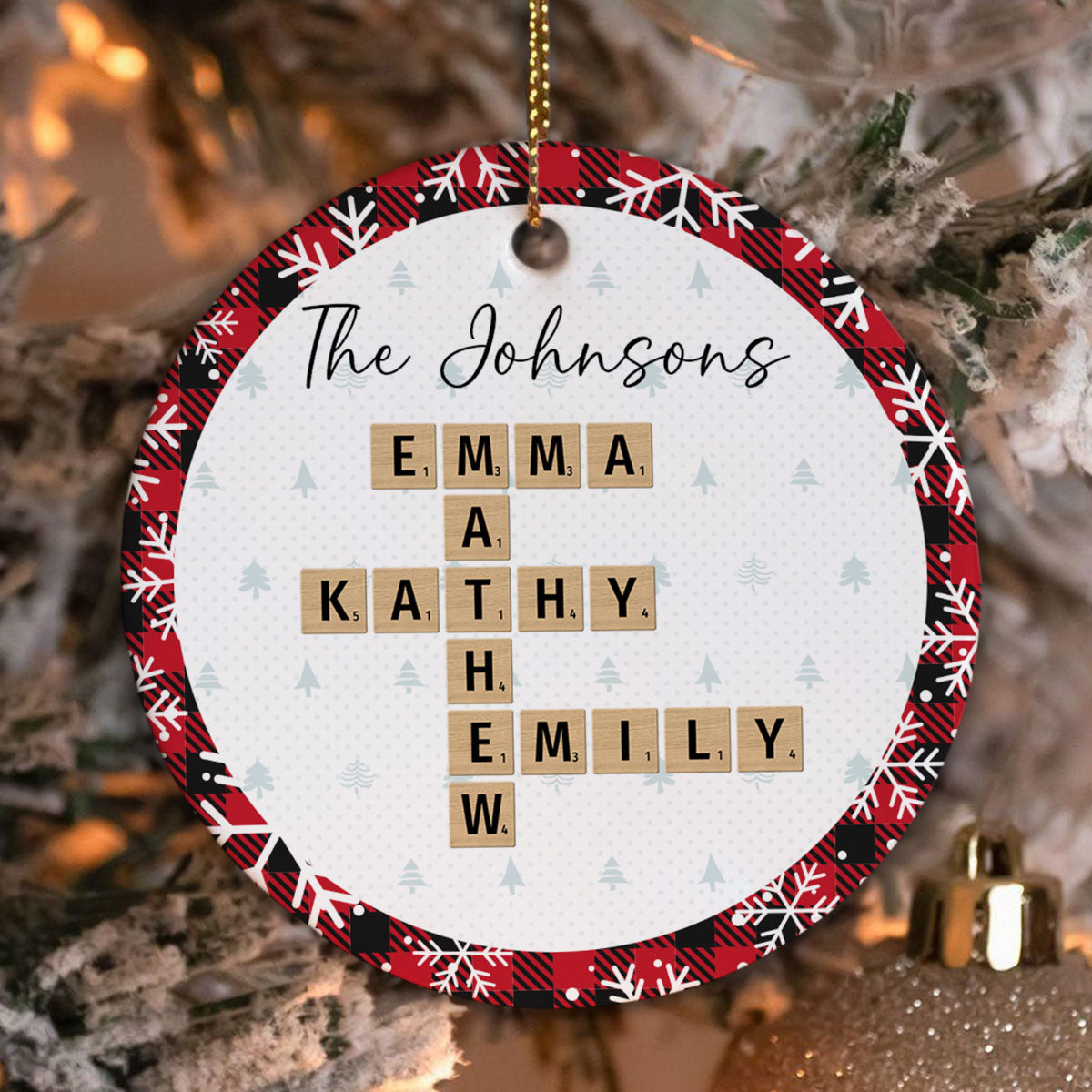 Christmas Plaid Family Crossword Puzzle Art Christmas Decor Personalized Ceramic Ornament