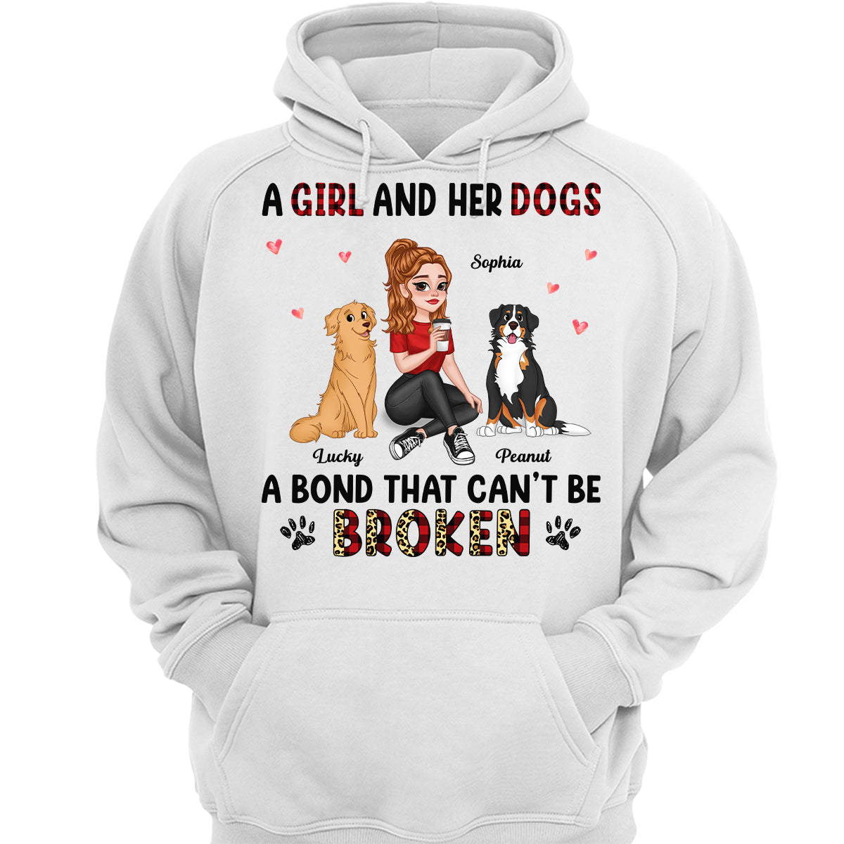 Pretty Cartoon Girl Sitting With Cute Dogs Bond Can‘t Be Broken Personalized Shirt