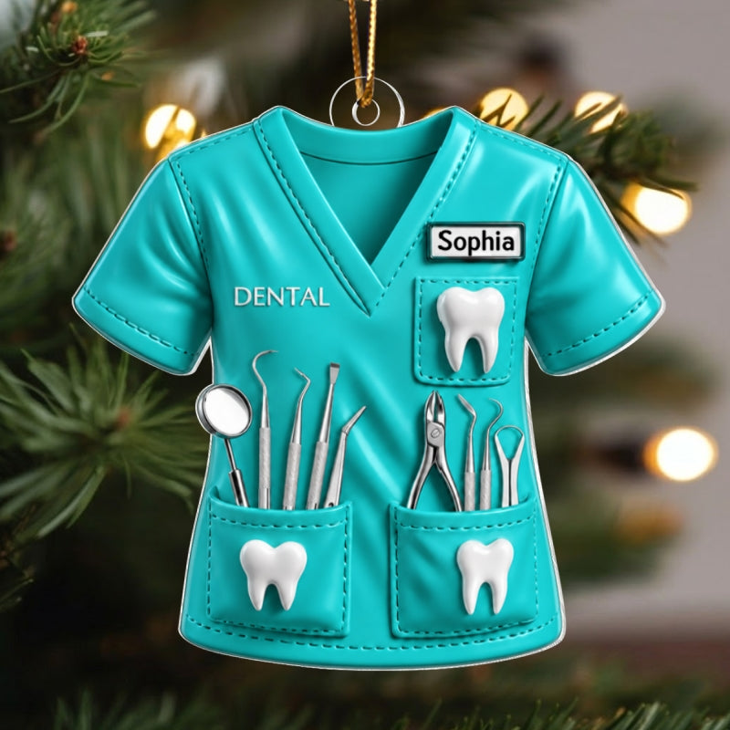 Dentist Uniform Custom Name - Personalized Acrylic Ornament - Christmas Gift for Wife, Daughter, Best Friends