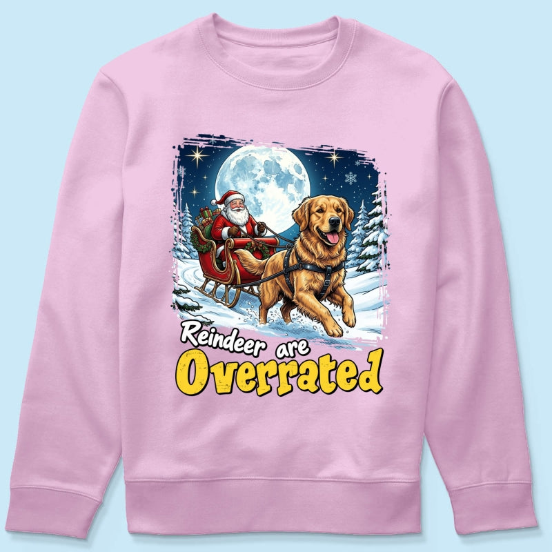 Funny Santa Dog Reindeer Are Overrated Upload Pet Photo - Personalized Shirt - Funny Christmas Gift For Dog Lovers