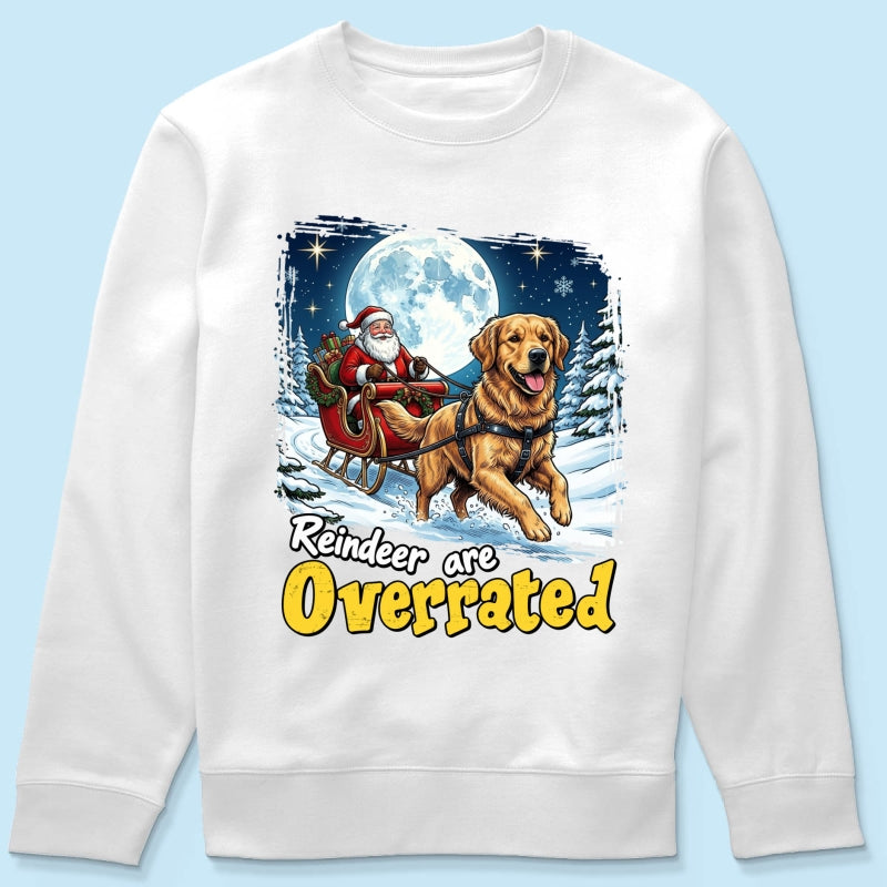 Funny Santa Dog Reindeer Are Overrated Upload Pet Photo - Personalized Shirt - Funny Christmas Gift For Dog Lovers