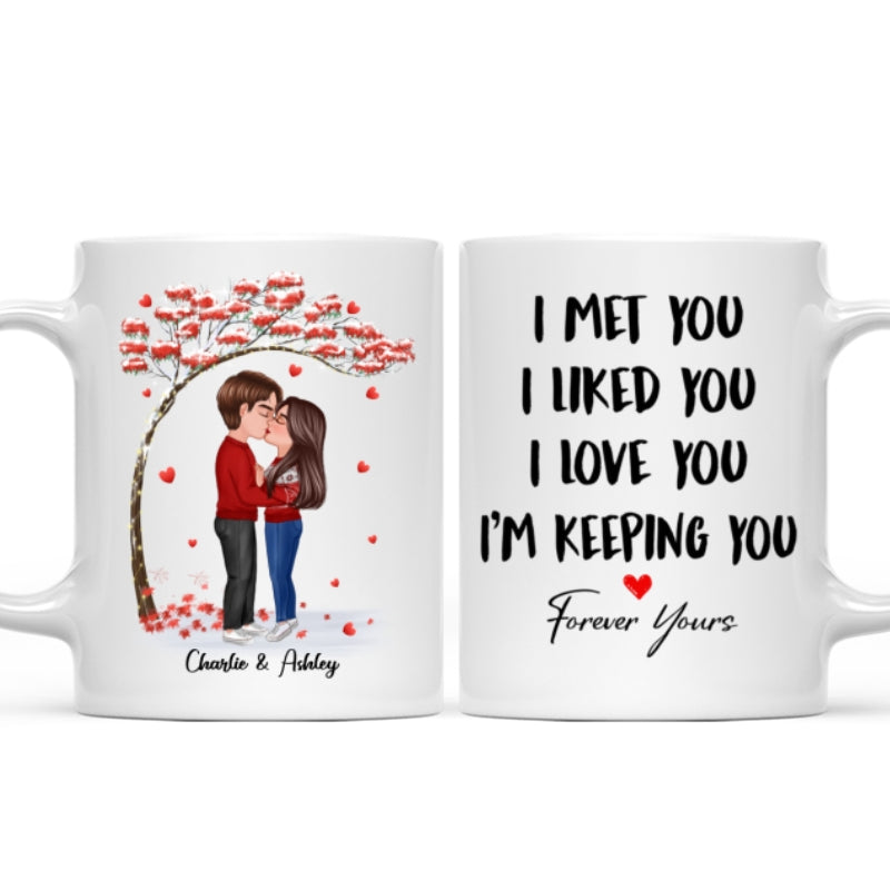 Doll Couple Kissing Under Red Tree Gift For Him For Her Personalized Mug