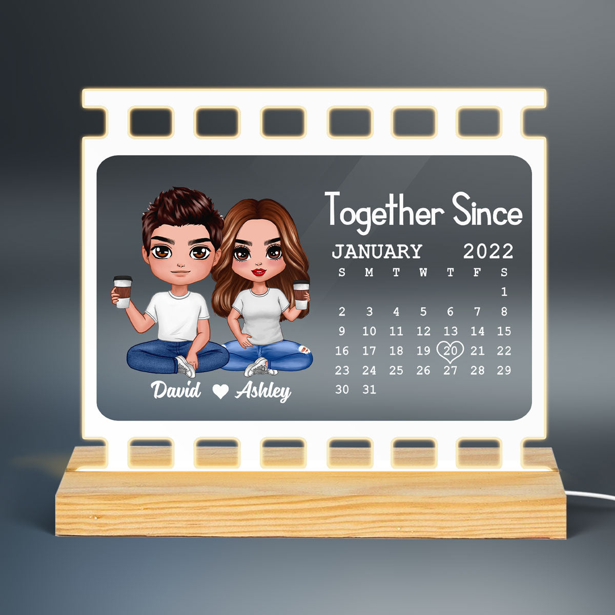 Doll Couple Sitting Film Calendar Personalized Custom Shape LED Night Light