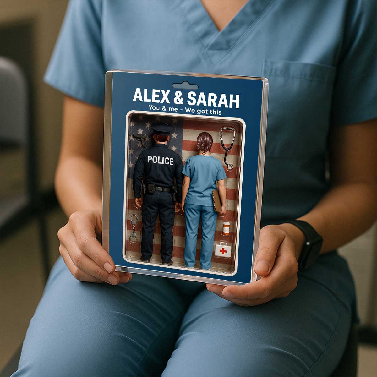 You & Me We Got This Police & Nurse Hero Couple Realistic Figures Style Personalized Acrylic Block Plaque