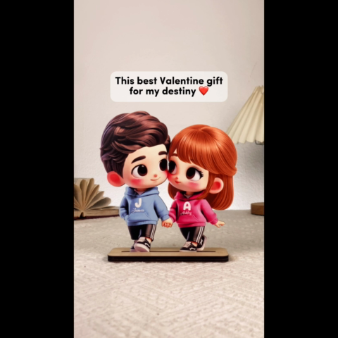 3D Effect Cute Cartoon Couple Holding Hands Personalized Standing Wooden Plaque, Anniversary &  Gift for him, Gift for her