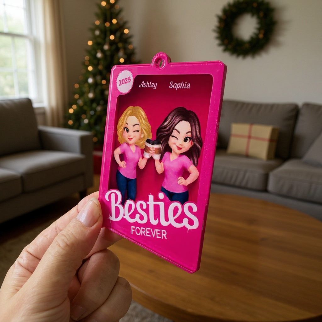 Besties Sisters 3D Effect Pink Toy Box Personalized Acrylic Ornament, Gift for Besties, Best Friends