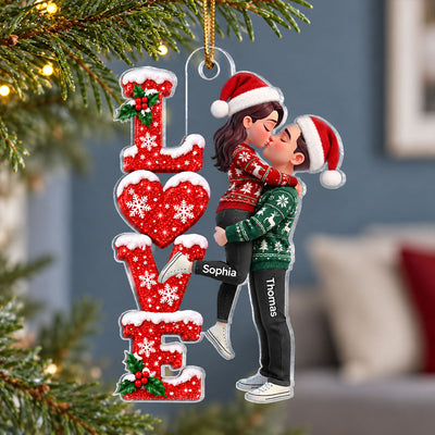 Romantic Christmas Couple LOVE - Personalized Acrylic Ornament - Christmas Keepsake, Gift for Couples, Husband, Wife, Boyfriend, Girlfriend