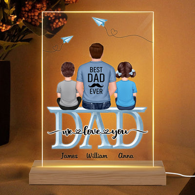 Dad Grandpa And Kids On Text Personalized Acrylic LED Night Light