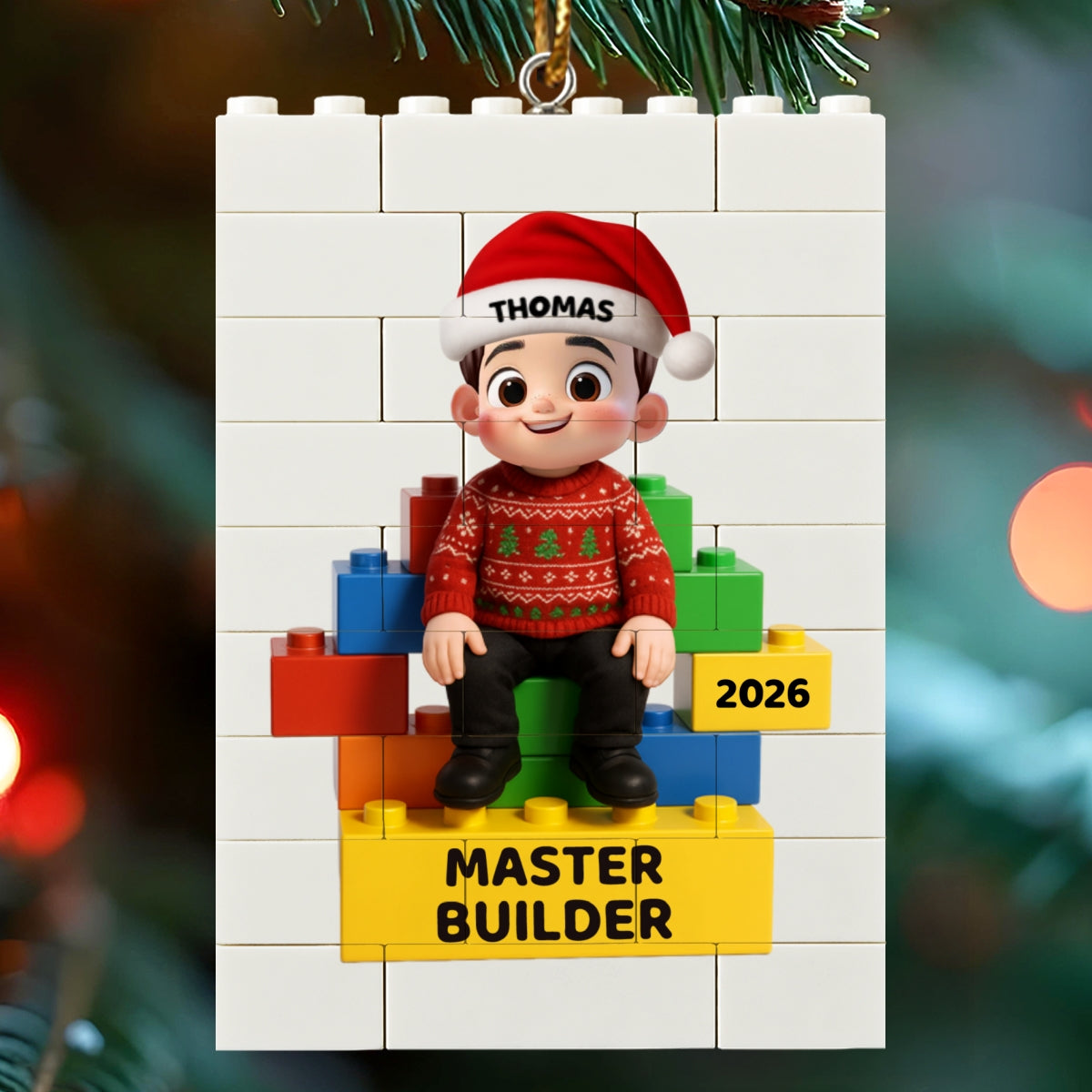 Little Kid Master Builder - Personalized Building Blocks Ornament - Christmas Gift For Kids, Son, Grandson, Daughter, Granddaughter
