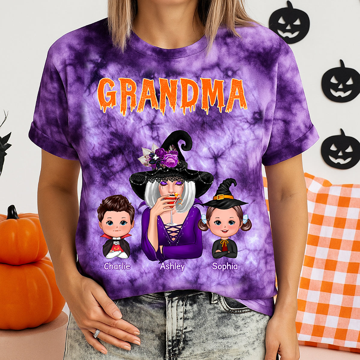 Witch Grandma & Kids Personalized Shirt, Halloween Costume for Grandma