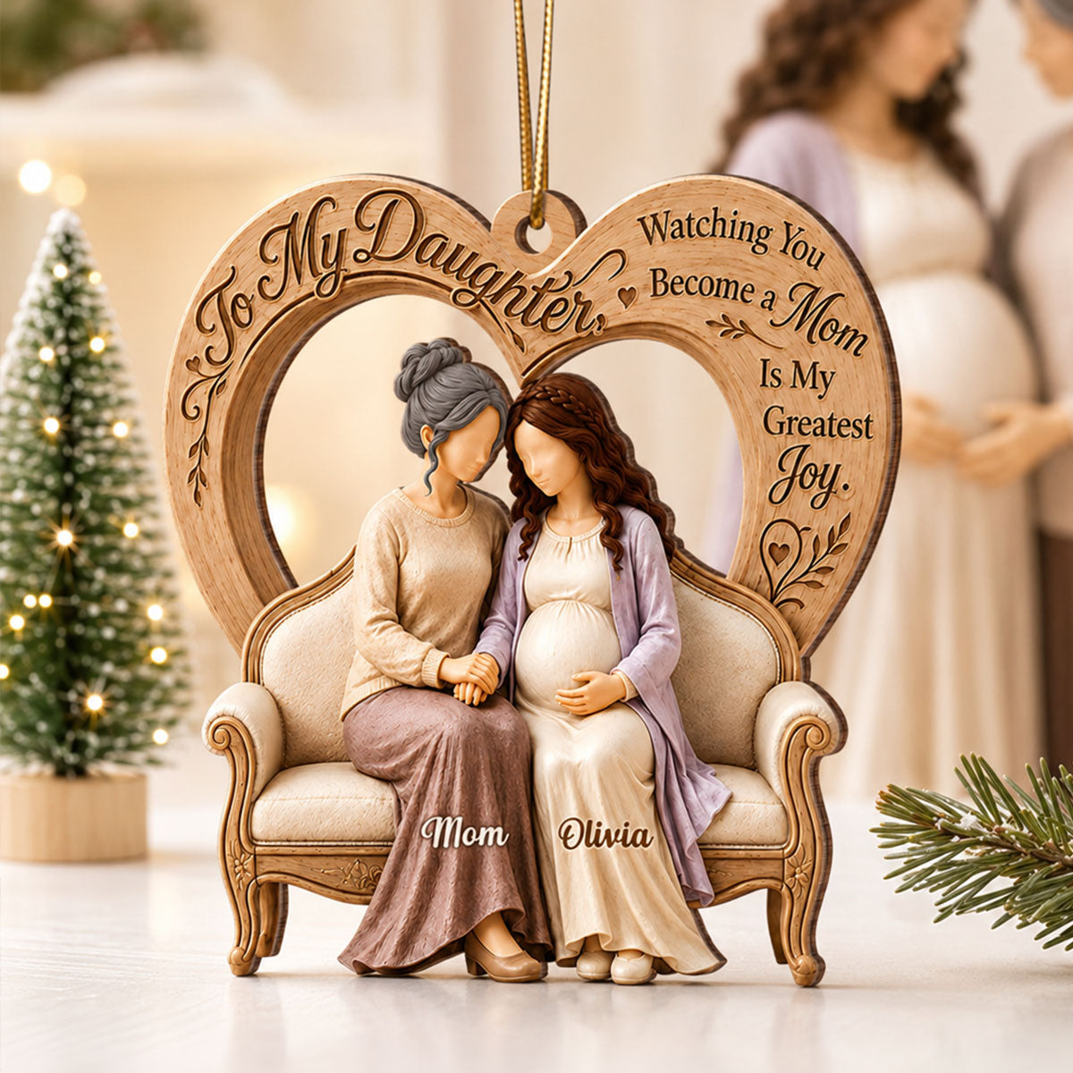 Pregnancy Expecting Mom To My Daughter - Personalized Wooden Ornament - Christmas Keepsake For New Mom