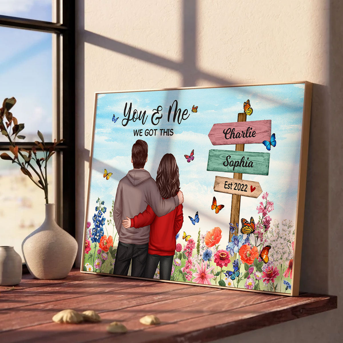 Couple In Flower Garden Sign Personalized Poster,  Gift, Anniversary Gift For Couples, For Him, For Her