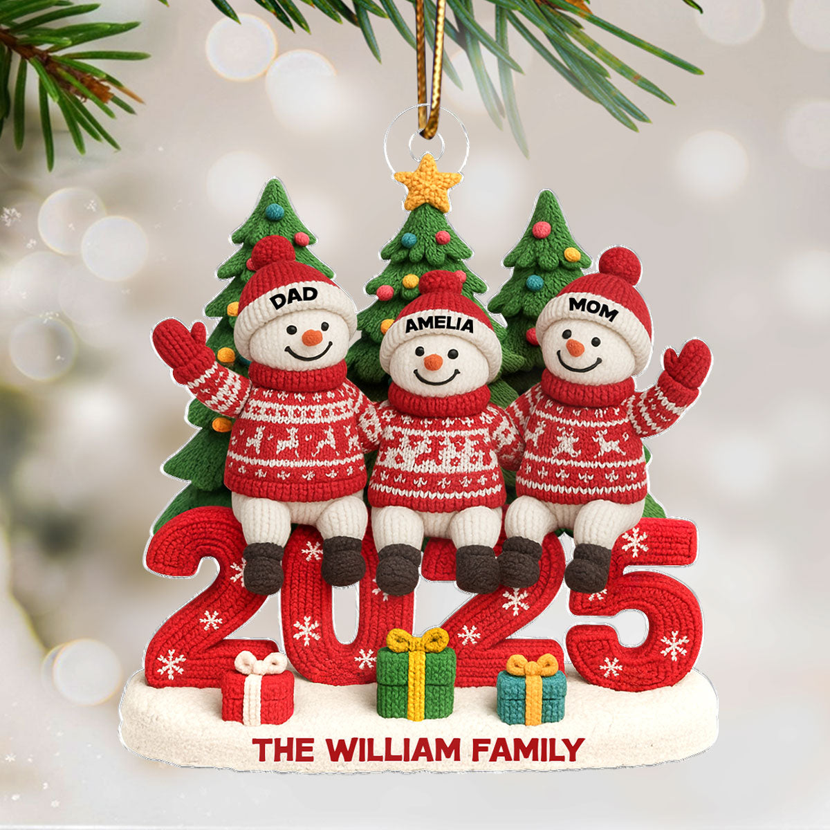 Personalized Snowman Family Christmas Wool Pattern 2025, Perfect Christmas Gift For Families, For Grandma, For Grandpa