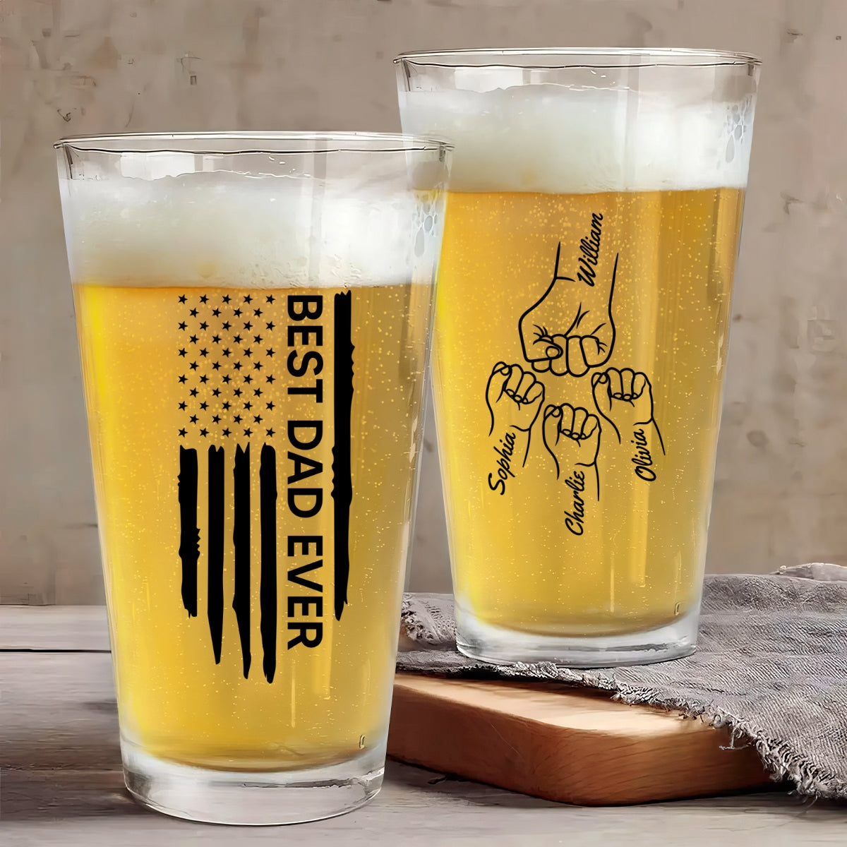 Best Dad Papa Grandpa Ever Fist Bump Outline Nation Flag Personalized Beer Glass
