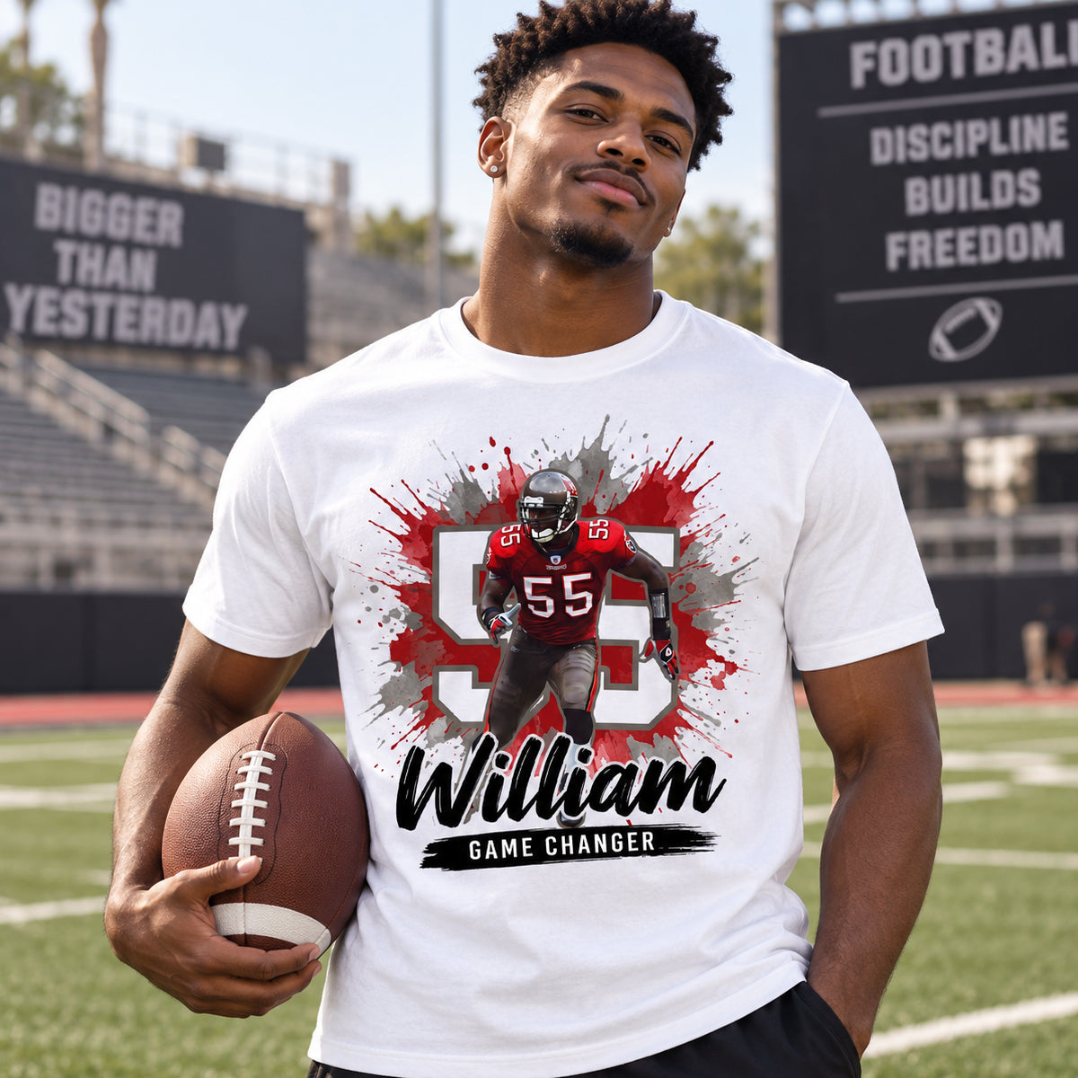 Football Player Splash Watercolor Custom Portrait From Your Photo - Personalized Shirt - Football Mom & Team Gift