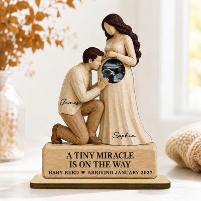 Tiny Miracle On The Way 2D Flat Printed - Personalized 2-Layered Wooden Plaque - Sentimental Keepsake For Expecting Parents