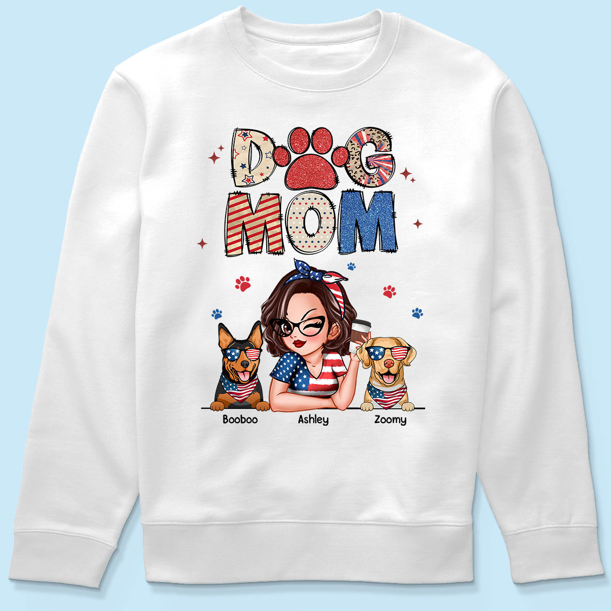 Dog Mom 4th of July America Sparkly Pattern Personalized Shirt, Independence Day