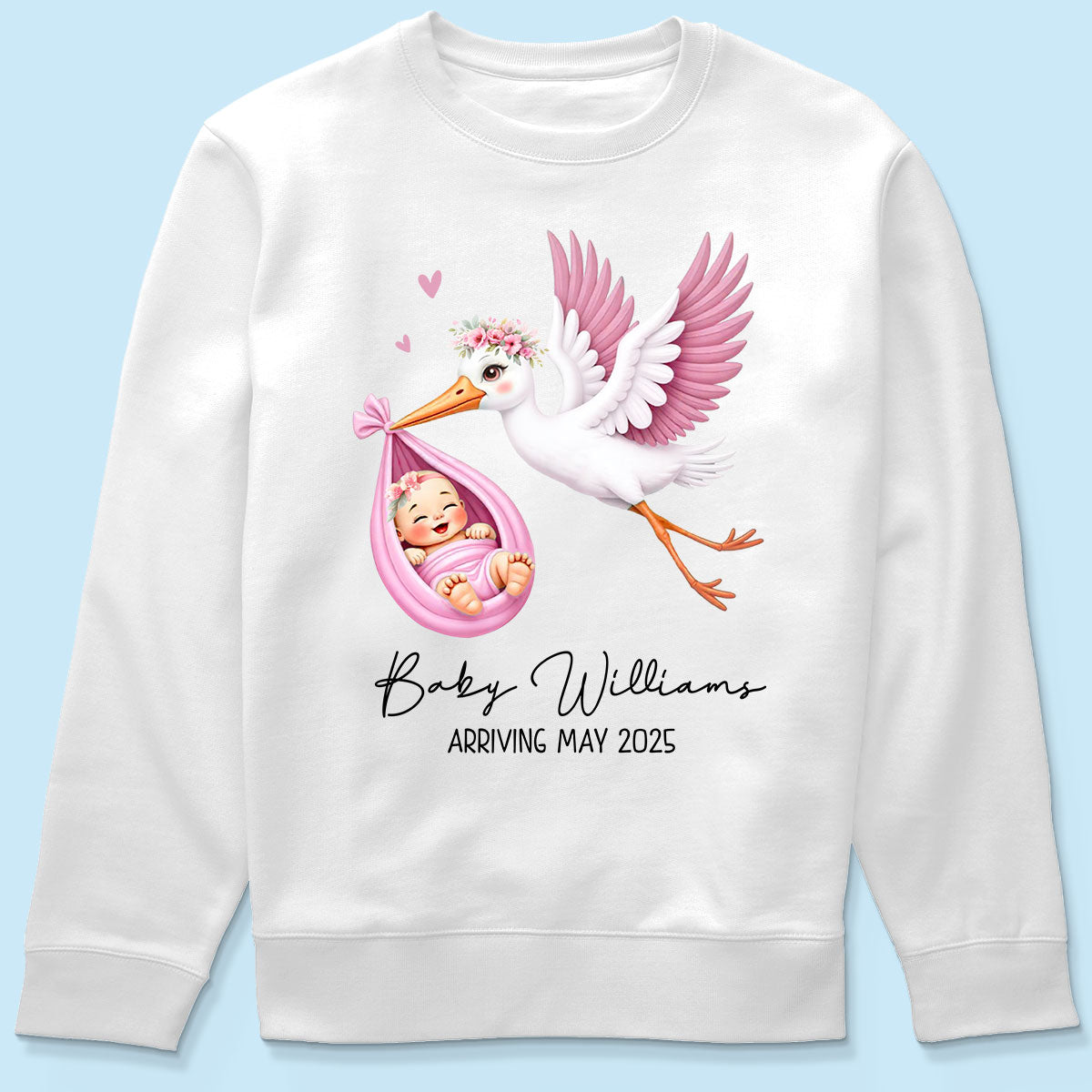 Cute Stork New Baby Personalized Shirt for New Mom, Pregnancy Announcement Gift for Her, Pregnancy Reveal Shirt