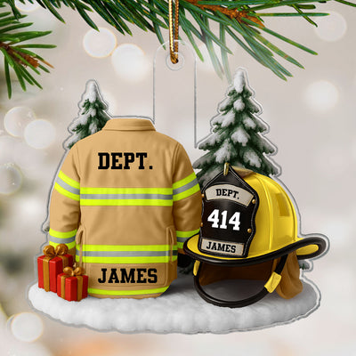 3D Effect Firefight Uniform And Helmet - Personalized Acrylic Ornament