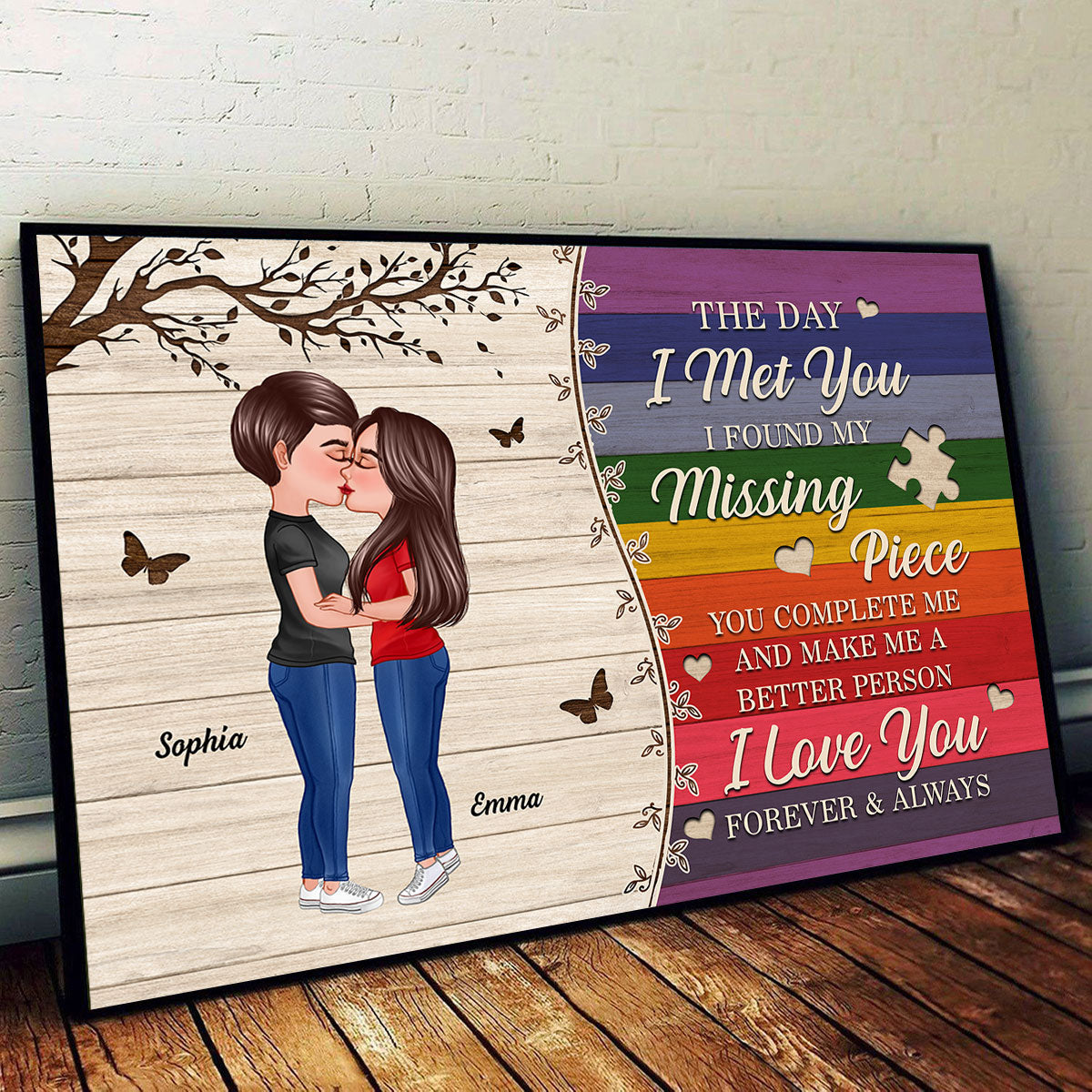Colorful Wood Pallets The Day I Met You LGBTQ Couple Kissing Personalized Poster, Pride Month Gift