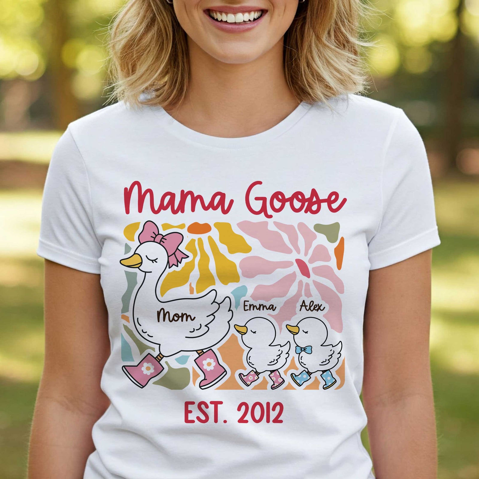 Mama Goose Grandma Goose & Kids Colorful Floral Personalized Shirt