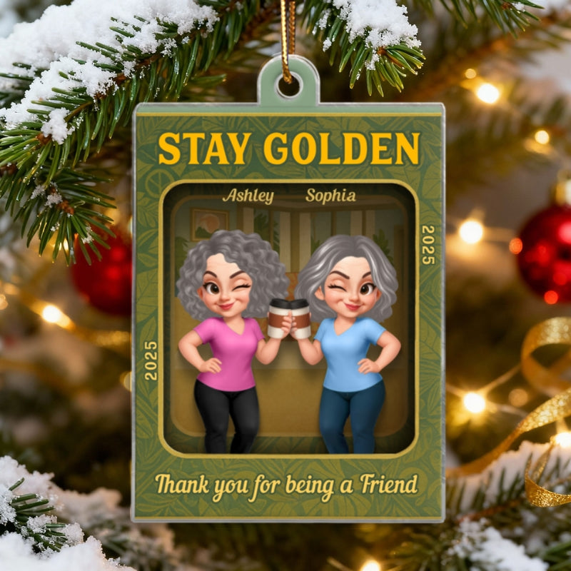 Old Besties Thank You For Being A Friend Retro Toy Box Style - Personalized Acrylic Ornament - Christmas Gift For Best Friends