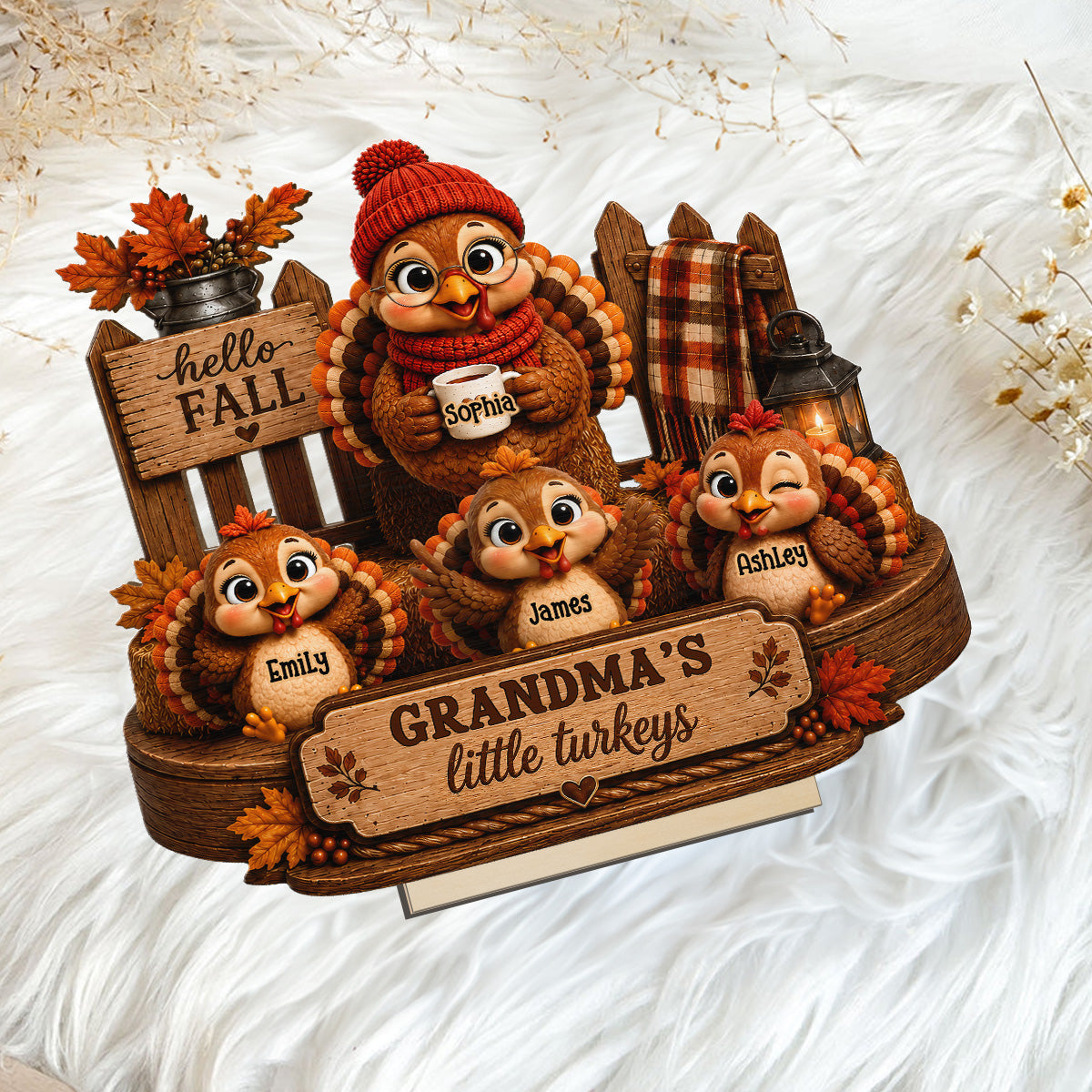 Grandma's Little Turkeys 2D Flat - Personalized Wooden Plaque – Thanksgiving Gift For Grandma