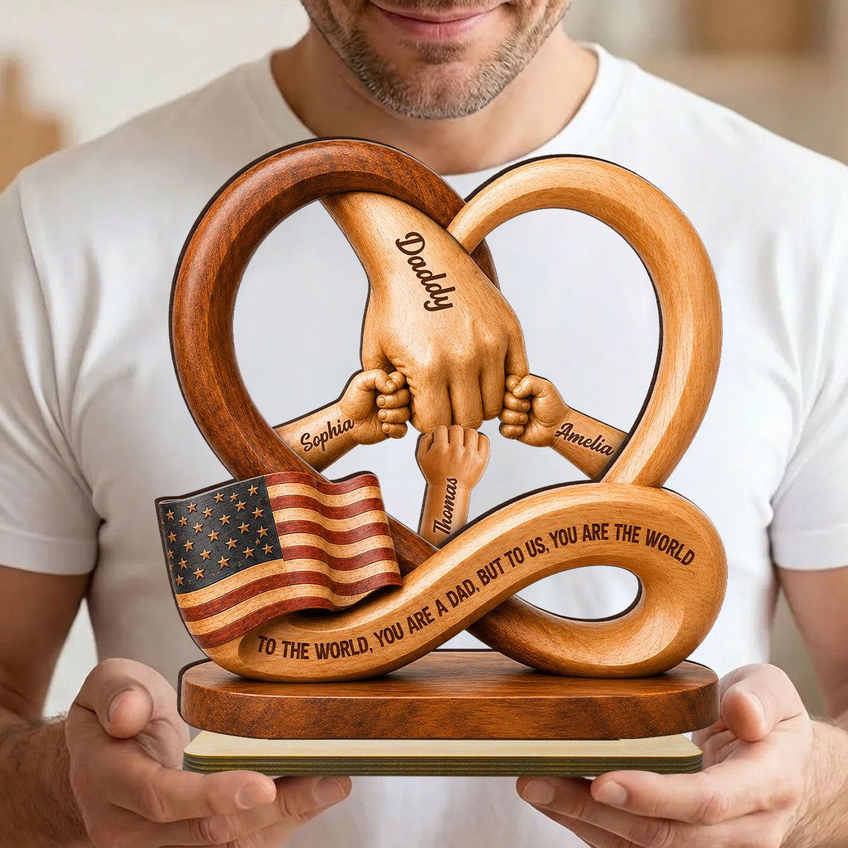Dad to Us You Are the World - Personalized 2-Layered Wooden Plaque - Father's Day Gift for Dad, Husband