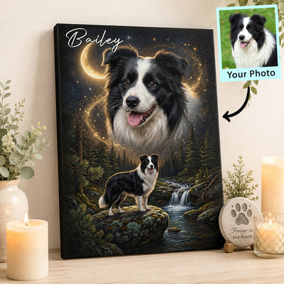 Dog Howling to the Moon - Personalized Canvas - Gift for Dog, Cat Lovers, Pet Memorial Gift